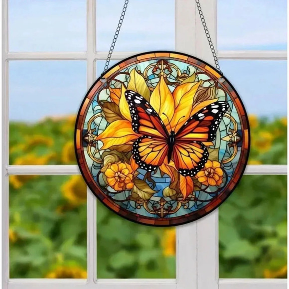 Handmade Other - Acrylic Suncatcher with Flowers and Butterflies